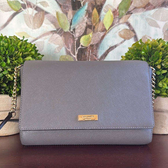 KATE SPADE♠️New York "Alek" TIDEN PLACE🩶CLIFF GREY🩶SAFFIANO LEATHER BAG🌟EUC🌟 - Picture 4 of 17